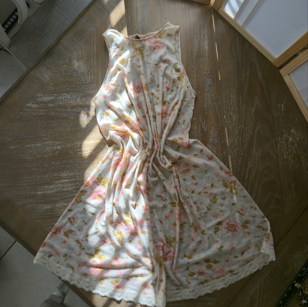 Floral Lace Slip Dress | Silky Vintage-Inspired Nightgown w/ Back Tie Small